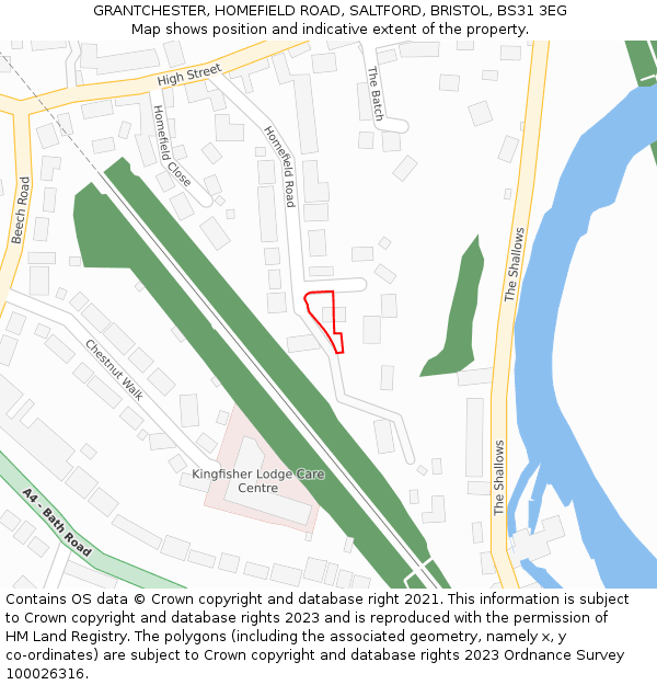 GRANTCHESTER, HOMEFIELD ROAD, SALTFORD, BRISTOL, BS31 3EG: Location map and indicative extent of plot