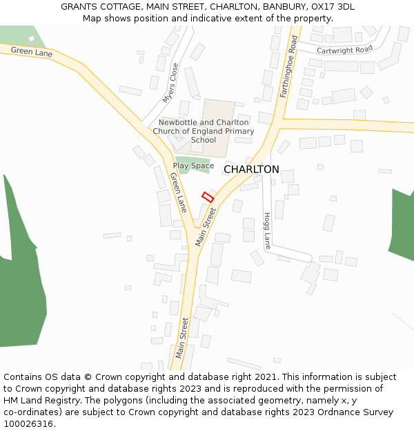 GRANTS COTTAGE, MAIN STREET, CHARLTON, BANBURY, OX17 3DL: Location map and indicative extent of plot