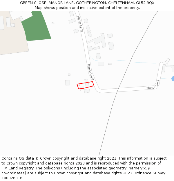 GREEN CLOSE, MANOR LANE, GOTHERINGTON, CHELTENHAM, GL52 9QX: Location map and indicative extent of plot