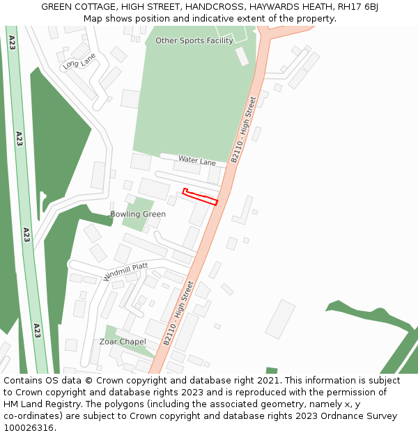 GREEN COTTAGE, HIGH STREET, HANDCROSS, HAYWARDS HEATH, RH17 6BJ: Location map and indicative extent of plot