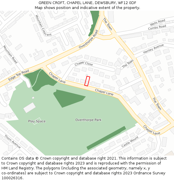 GREEN CROFT, CHAPEL LANE, DEWSBURY, WF12 0DF: Location map and indicative extent of plot