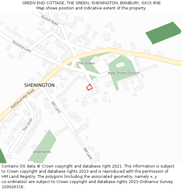 GREEN END COTTAGE, THE GREEN, SHENINGTON, BANBURY, OX15 6NE: Location map and indicative extent of plot
