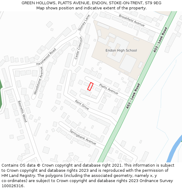GREEN HOLLOWS, PLATTS AVENUE, ENDON, STOKE-ON-TRENT, ST9 9EG: Location map and indicative extent of plot