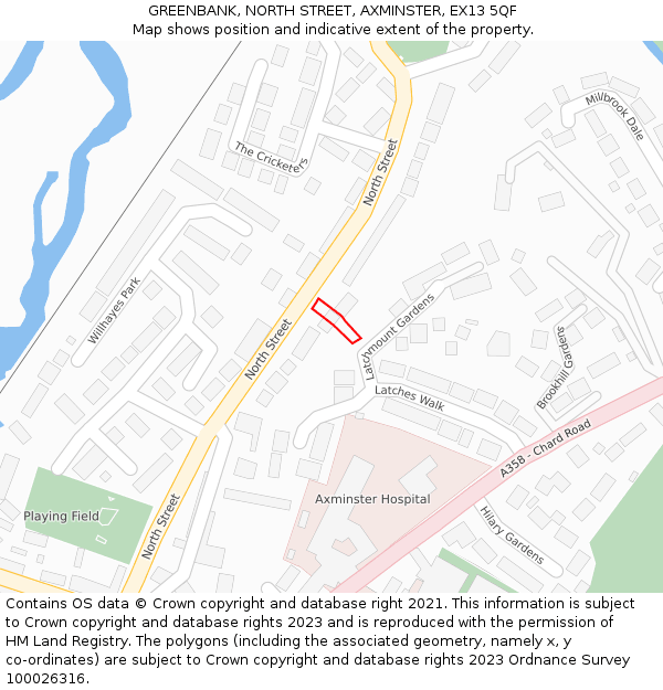 GREENBANK, NORTH STREET, AXMINSTER, EX13 5QF: Location map and indicative extent of plot