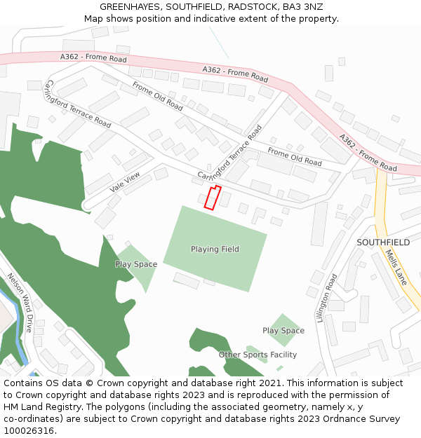 GREENHAYES, SOUTHFIELD, RADSTOCK, BA3 3NZ: Location map and indicative extent of plot