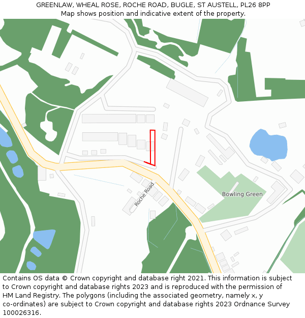 GREENLAW, WHEAL ROSE, ROCHE ROAD, BUGLE, ST AUSTELL, PL26 8PP: Location map and indicative extent of plot