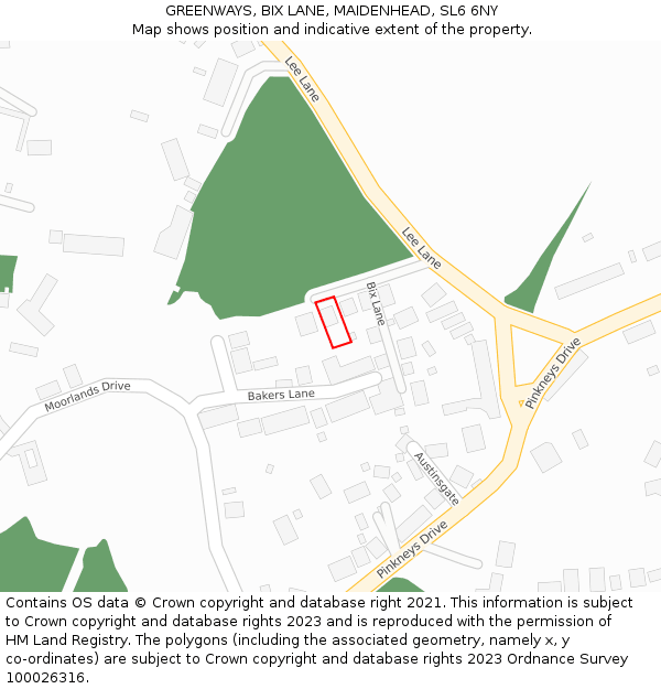 GREENWAYS, BIX LANE, MAIDENHEAD, SL6 6NY: Location map and indicative extent of plot