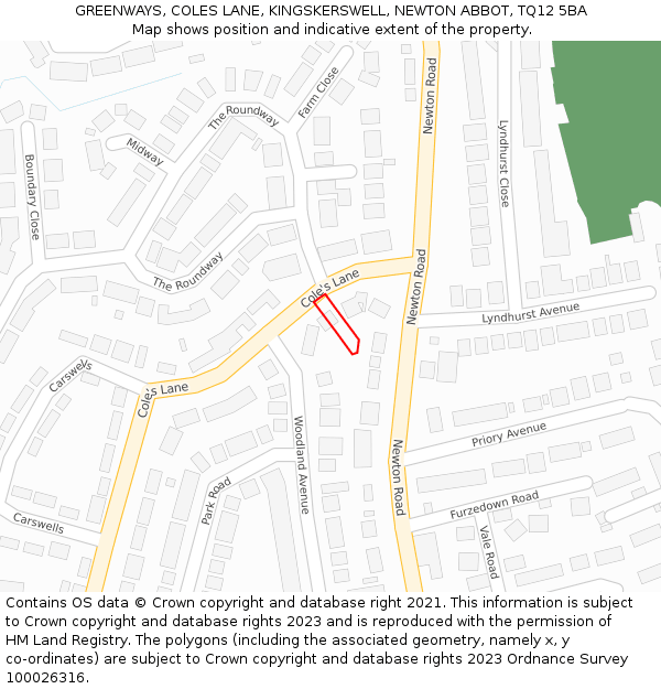 GREENWAYS, COLES LANE, KINGSKERSWELL, NEWTON ABBOT, TQ12 5BA: Location map and indicative extent of plot