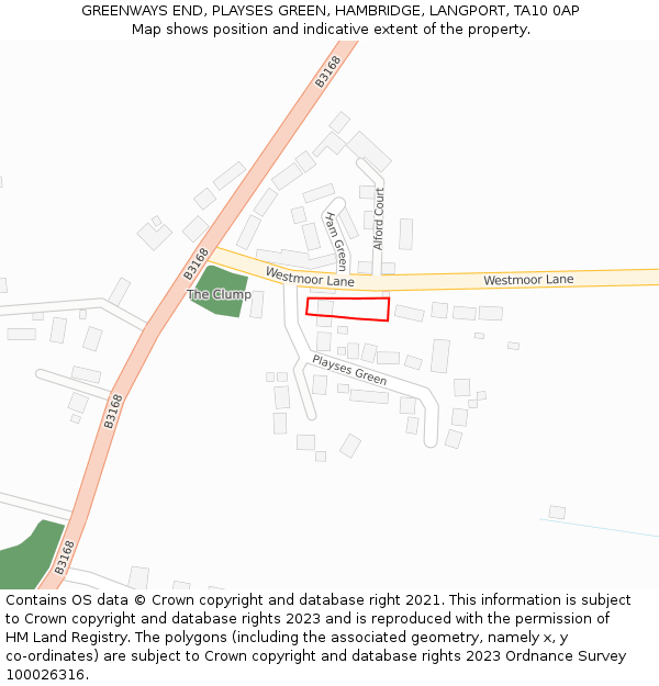 GREENWAYS END, PLAYSES GREEN, HAMBRIDGE, LANGPORT, TA10 0AP: Location map and indicative extent of plot