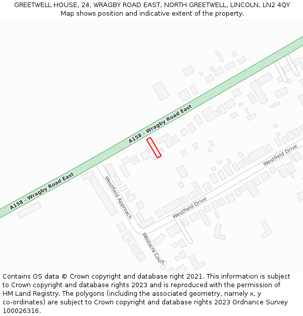 GREETWELL HOUSE, 24, WRAGBY ROAD EAST, NORTH GREETWELL, LINCOLN, LN2 4QY: Location map and indicative extent of plot