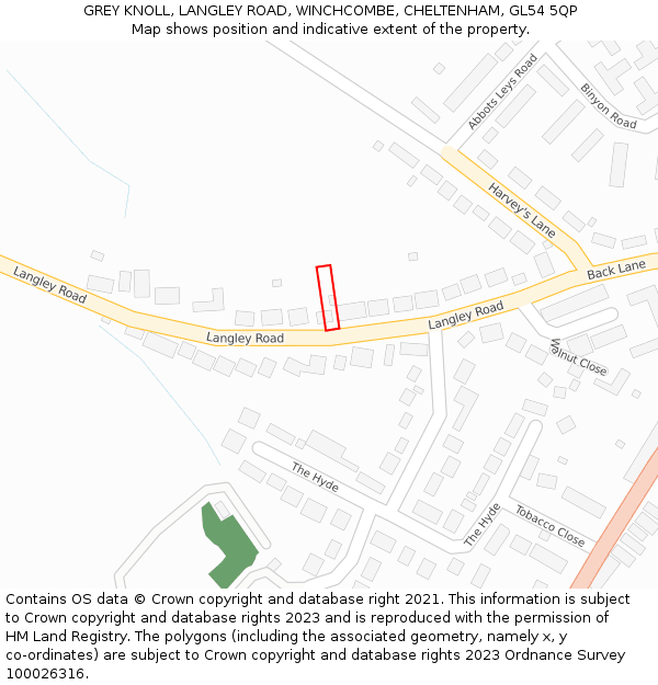 GREY KNOLL, LANGLEY ROAD, WINCHCOMBE, CHELTENHAM, GL54 5QP: Location map and indicative extent of plot