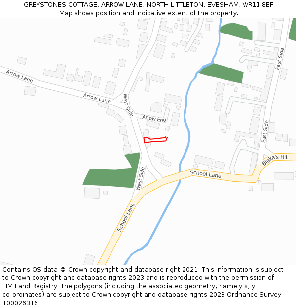 GREYSTONES COTTAGE, ARROW LANE, NORTH LITTLETON, EVESHAM, WR11 8EF: Location map and indicative extent of plot