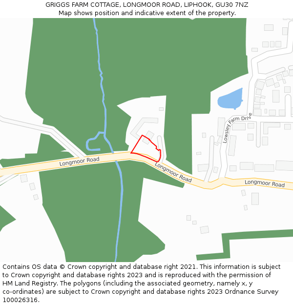 GRIGGS FARM COTTAGE, LONGMOOR ROAD, LIPHOOK, GU30 7NZ: Location map and indicative extent of plot