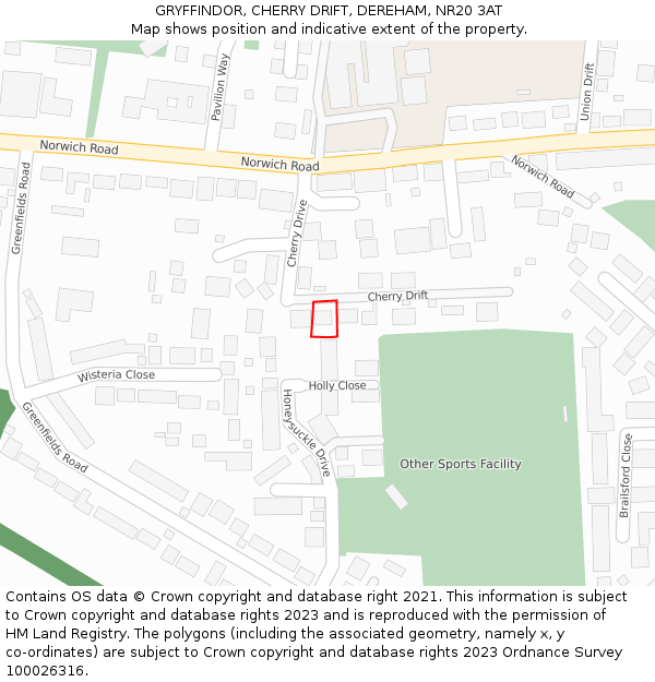 GRYFFINDOR, CHERRY DRIFT, DEREHAM, NR20 3AT: Location map and indicative extent of plot