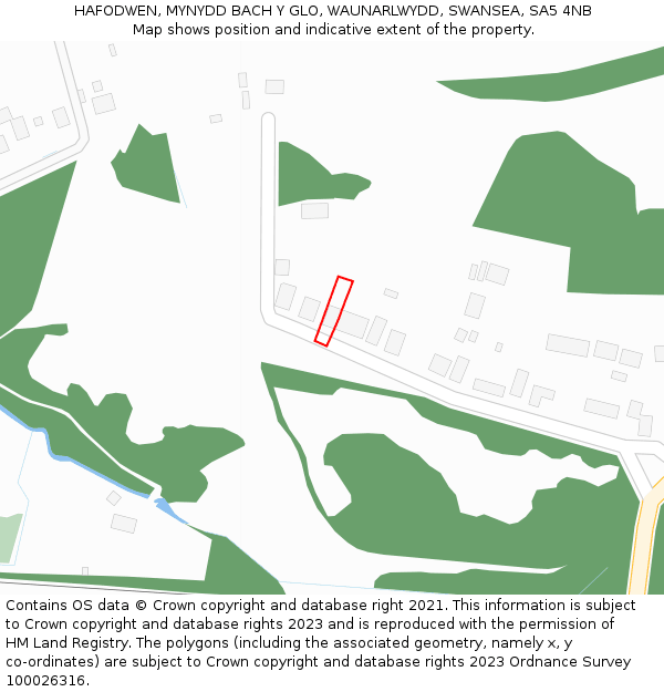 HAFODWEN, MYNYDD BACH Y GLO, WAUNARLWYDD, SWANSEA, SA5 4NB: Location map and indicative extent of plot