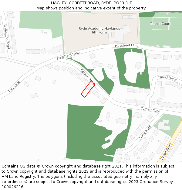 HAGLEY, CORBETT ROAD, RYDE, PO33 3LF: Location map and indicative extent of plot