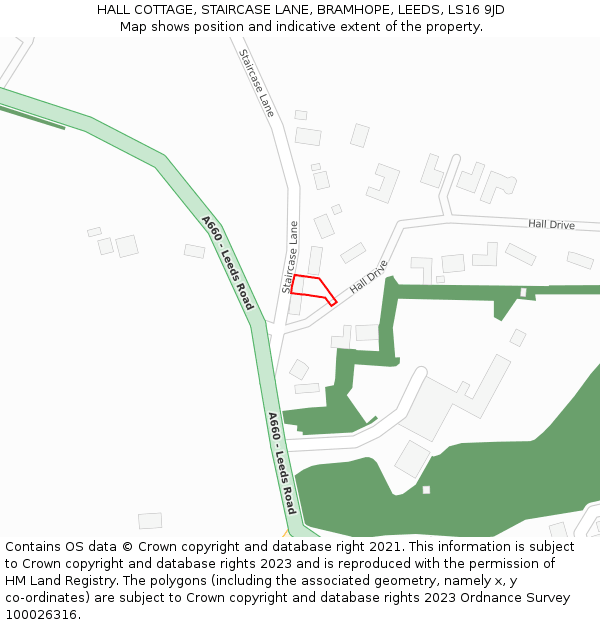 HALL COTTAGE, STAIRCASE LANE, BRAMHOPE, LEEDS, LS16 9JD: Location map and indicative extent of plot