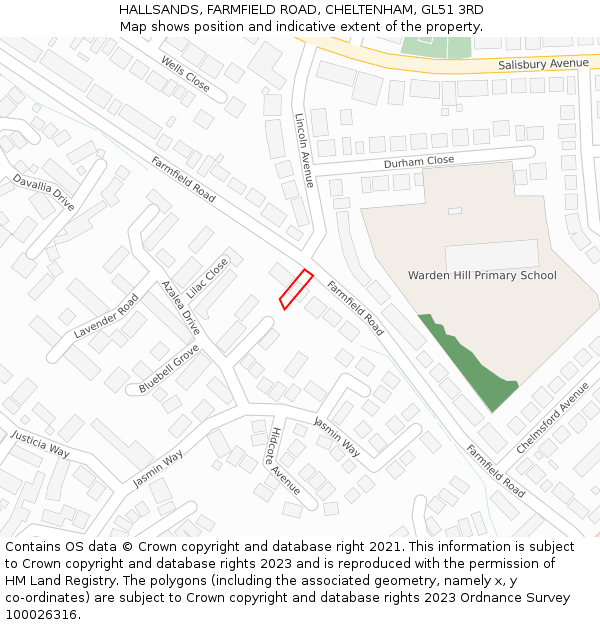 HALLSANDS, FARMFIELD ROAD, CHELTENHAM, GL51 3RD: Location map and indicative extent of plot