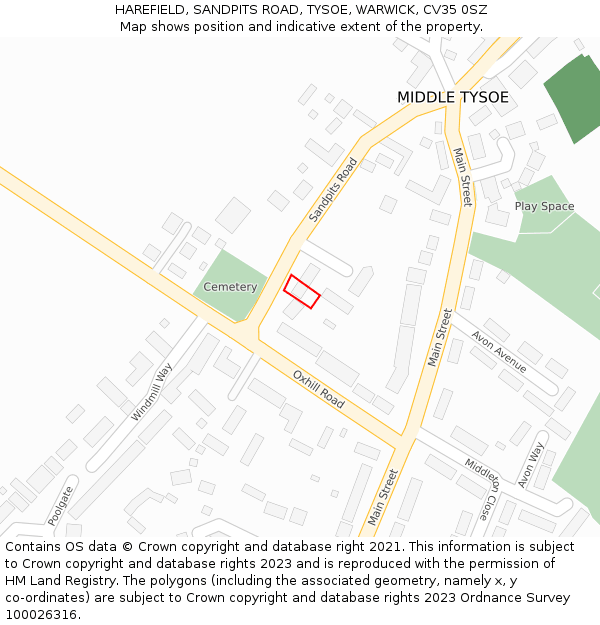 HAREFIELD, SANDPITS ROAD, TYSOE, WARWICK, CV35 0SZ: Location map and indicative extent of plot