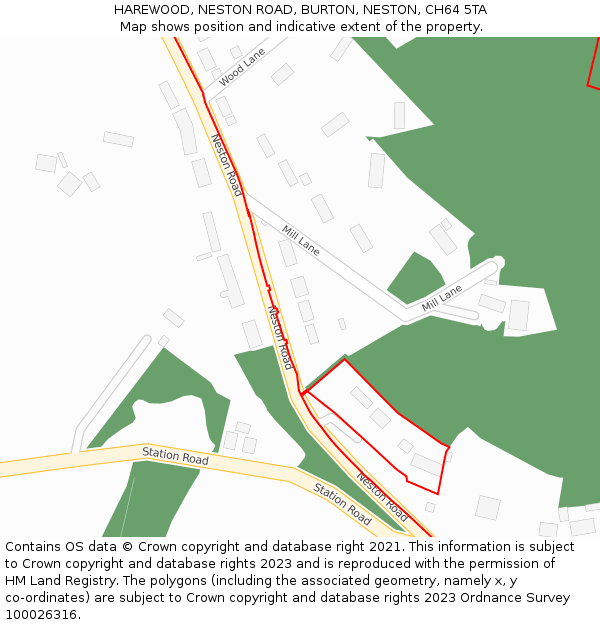 HAREWOOD, NESTON ROAD, BURTON, NESTON, CH64 5TA: Location map and indicative extent of plot