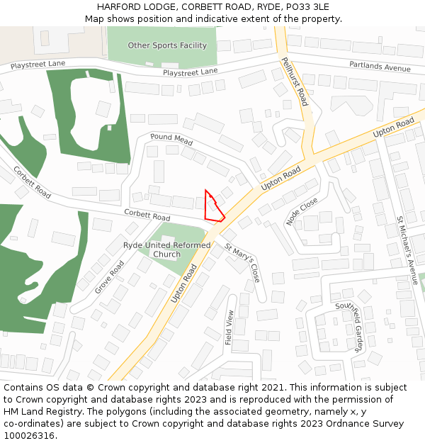 HARFORD LODGE, CORBETT ROAD, RYDE, PO33 3LE: Location map and indicative extent of plot