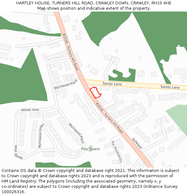 HARTLEY HOUSE, TURNERS HILL ROAD, CRAWLEY DOWN, CRAWLEY, RH10 4HE: Location map and indicative extent of plot
