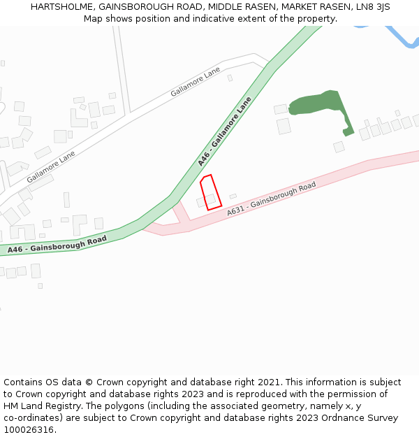 HARTSHOLME, GAINSBOROUGH ROAD, MIDDLE RASEN, MARKET RASEN, LN8 3JS: Location map and indicative extent of plot