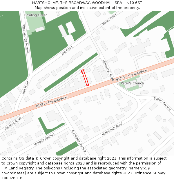 HARTSHOLME, THE BROADWAY, WOODHALL SPA, LN10 6ST: Location map and indicative extent of plot