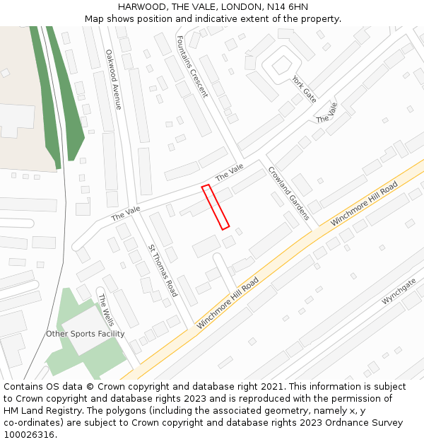 HARWOOD, THE VALE, LONDON, N14 6HN: Location map and indicative extent of plot