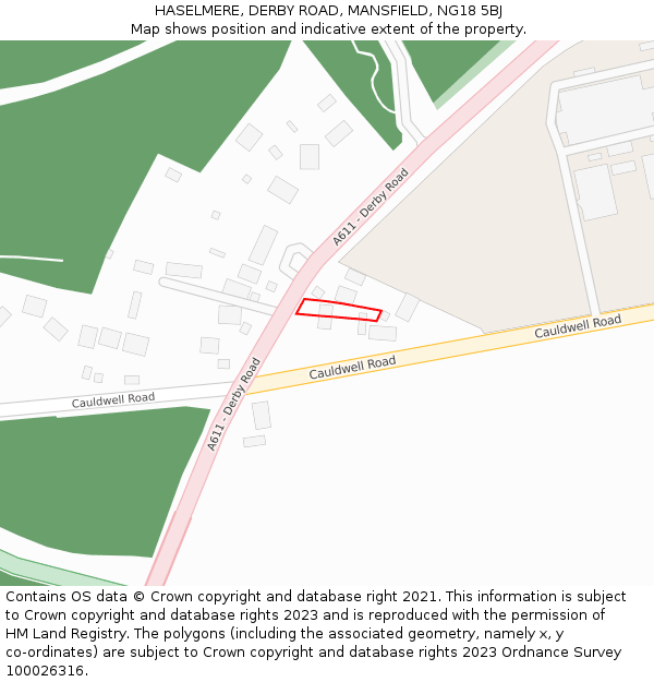 HASELMERE, DERBY ROAD, MANSFIELD, NG18 5BJ: Location map and indicative extent of plot