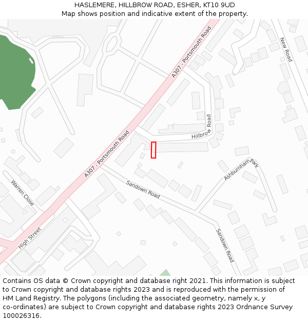 HASLEMERE, HILLBROW ROAD, ESHER, KT10 9UD: Location map and indicative extent of plot
