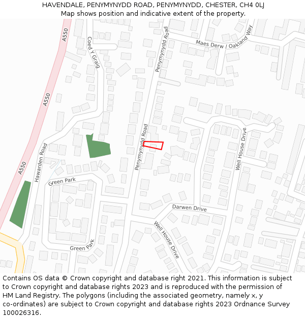 HAVENDALE, PENYMYNYDD ROAD, PENYMYNYDD, CHESTER, CH4 0LJ: Location map and indicative extent of plot