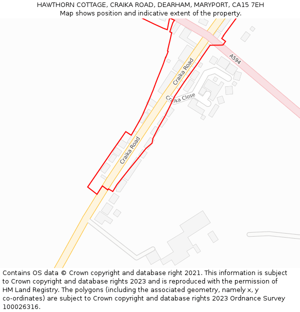 HAWTHORN COTTAGE, CRAIKA ROAD, DEARHAM, MARYPORT, CA15 7EH: Location map and indicative extent of plot