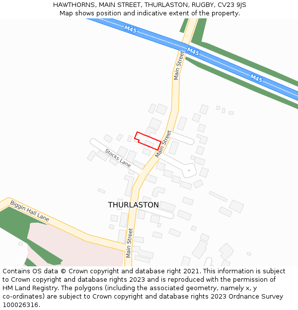 HAWTHORNS, MAIN STREET, THURLASTON, RUGBY, CV23 9JS: Location map and indicative extent of plot