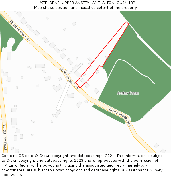 HAZELDENE, UPPER ANSTEY LANE, ALTON, GU34 4BP: Location map and indicative extent of plot