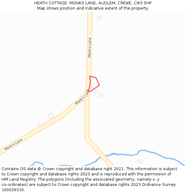HEATH COTTAGE, MONKS LANE, AUDLEM, CREWE, CW3 0HP: Location map and indicative extent of plot