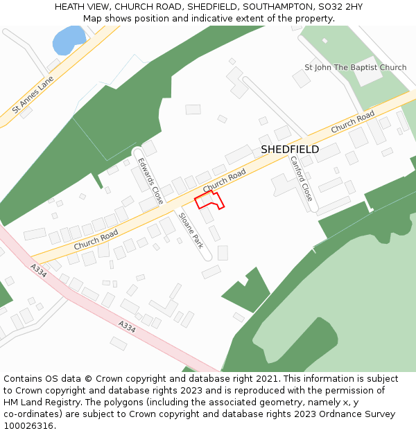 HEATH VIEW, CHURCH ROAD, SHEDFIELD, SOUTHAMPTON, SO32 2HY: Location map and indicative extent of plot