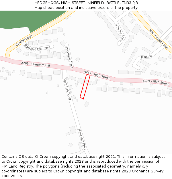 HEDGEHOGS, HIGH STREET, NINFIELD, BATTLE, TN33 9JR: Location map and indicative extent of plot