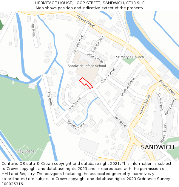 HERMITAGE HOUSE, LOOP STREET, SANDWICH, CT13 9HE: Location map and indicative extent of plot