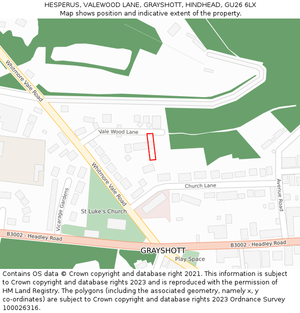 HESPERUS, VALEWOOD LANE, GRAYSHOTT, HINDHEAD, GU26 6LX: Location map and indicative extent of plot