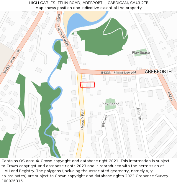 HIGH GABLES, FELIN ROAD, ABERPORTH, CARDIGAN, SA43 2ER: Location map and indicative extent of plot