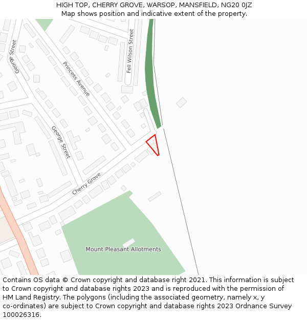 HIGH TOP, CHERRY GROVE, WARSOP, MANSFIELD, NG20 0JZ: Location map and indicative extent of plot