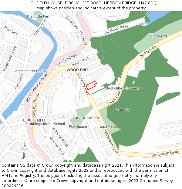 HIGHFIELD HOUSE, BIRCHCLIFFE ROAD, HEBDEN BRIDGE, HX7 8DQ: Location map and indicative extent of plot