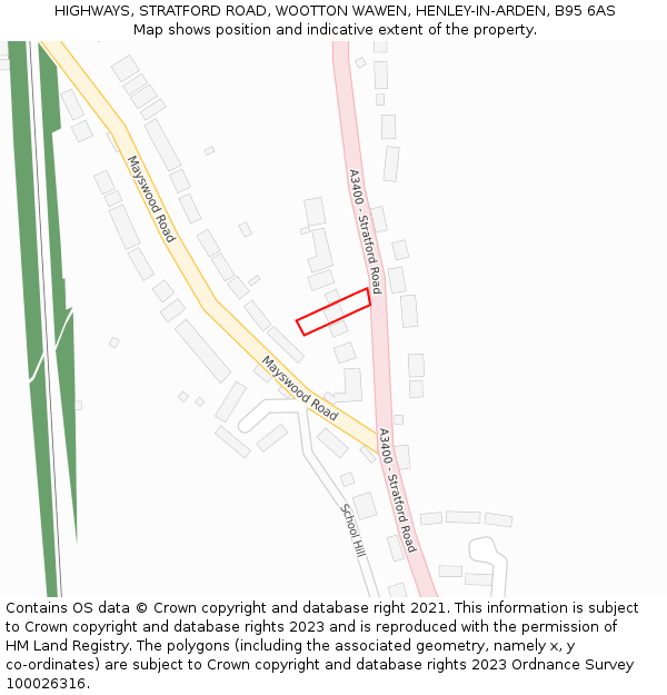 HIGHWAYS, STRATFORD ROAD, WOOTTON WAWEN, HENLEY-IN-ARDEN, B95 6AS: Location map and indicative extent of plot