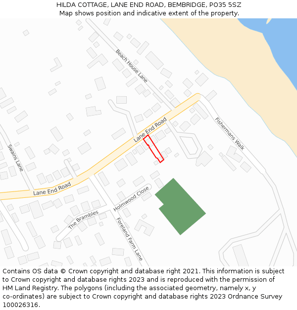 HILDA COTTAGE, LANE END ROAD, BEMBRIDGE, PO35 5SZ: Location map and indicative extent of plot