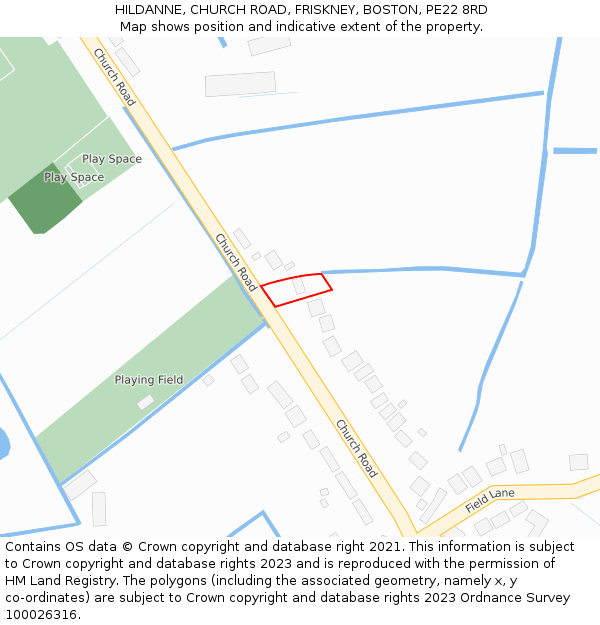 HILDANNE, CHURCH ROAD, FRISKNEY, BOSTON, PE22 8RD: Location map and indicative extent of plot