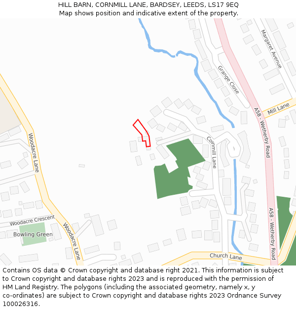 HILL BARN, CORNMILL LANE, BARDSEY, LEEDS, LS17 9EQ: Location map and indicative extent of plot