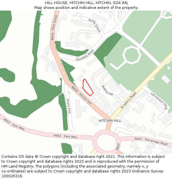 HILL HOUSE, HITCHIN HILL, HITCHIN, SG4 9AJ: Location map and indicative extent of plot