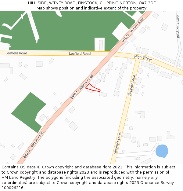 HILL SIDE, WITNEY ROAD, FINSTOCK, CHIPPING NORTON, OX7 3DE: Location map and indicative extent of plot