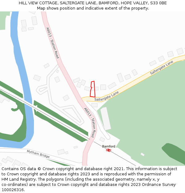 HILL VIEW COTTAGE, SALTERGATE LANE, BAMFORD, HOPE VALLEY, S33 0BE: Location map and indicative extent of plot